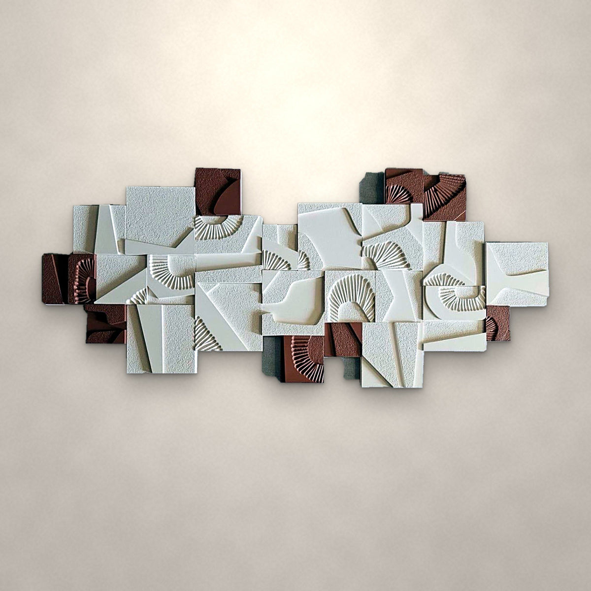 Fresco modular relief installation on an ivory wall
