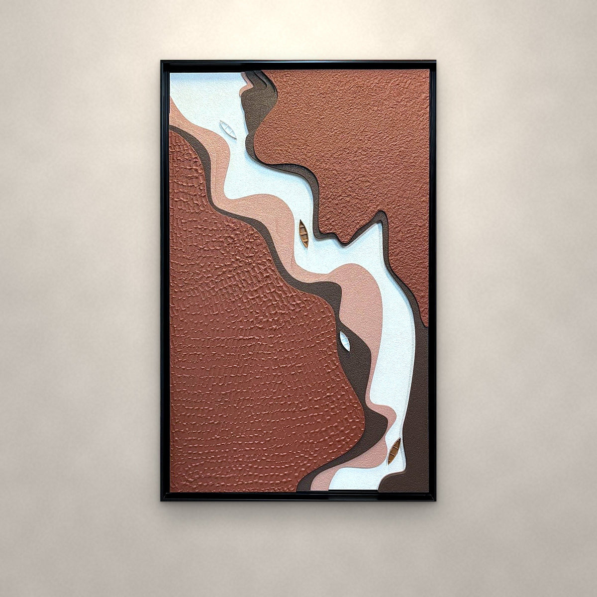 Riverbend terracotta river relief panel on an ivory wall